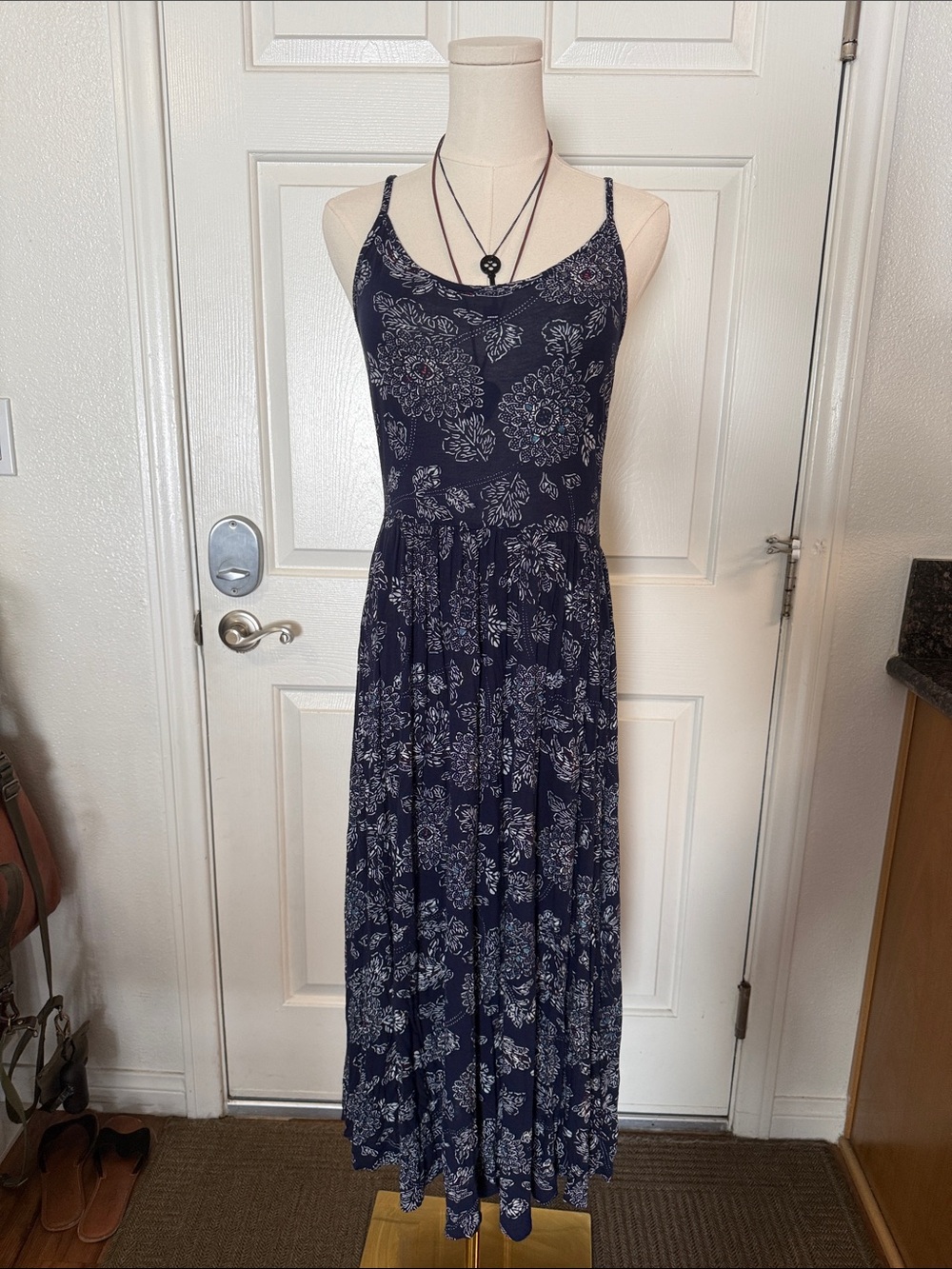 Quiksilver Navy Blue Floral Maxi Dress - Spaghetti Strap